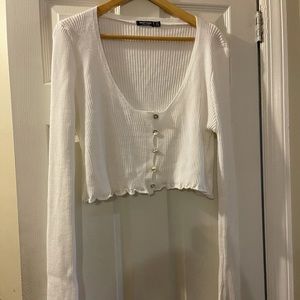 Ribbed slit sleeve cropped cardigan